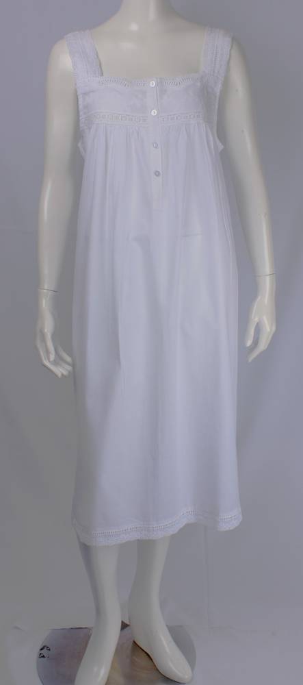 Alice & Lily sleeveless summer cotton nightie w lace trim, embroidery S,M,L,XL,XXL. white  STYLE :AL/ND490